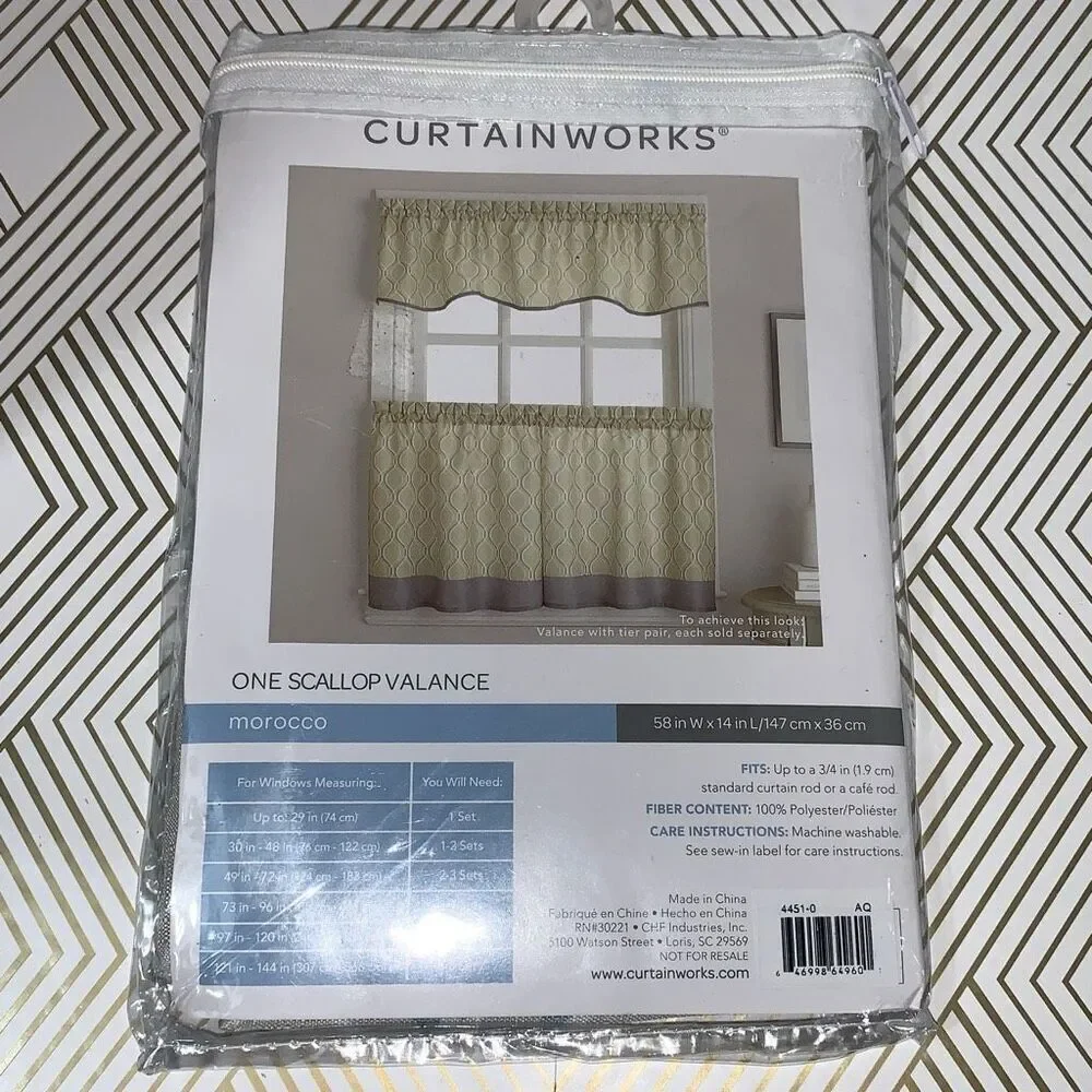 Curtainworks One Scallop Window Valance Morocco Beige Blue White 58x14‎ New